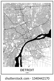vector map of the city of Detroit, Michigan, USA