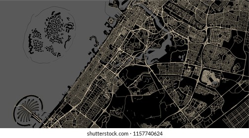 vector map of the city of Dubai, United Arab Emirates (UAE), Dubai-Sharjah-Ajman metropolitan area