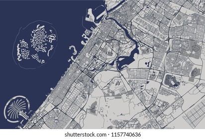 vector map of the city of Dubai, United Arab Emirates (UAE), Dubai-Sharjah-Ajman metropolitan area