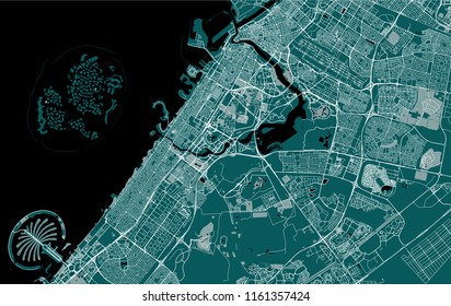 vector map of the city of Dubai, United Arab Emirates (UAE), Dubai-Sharjah-Ajman metropolitan area