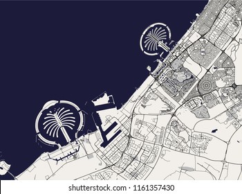 vector map of the city of Dubai, United Arab Emirates (UAE), Dubai-Sharjah-Ajman metropolitan area