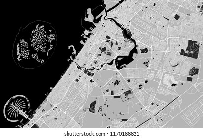 vector map of the city of Dubai, United Arab Emirates (UAE), Dubai-Sharjah-Ajman metropolitan area