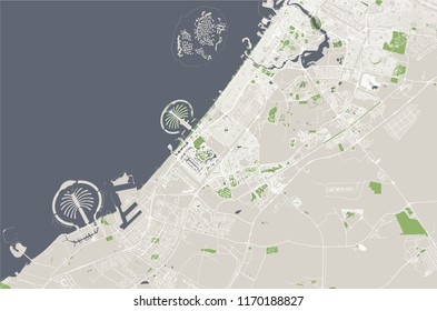 vector map of the city of Dubai, United Arab Emirates (UAE), Dubai-Sharjah-Ajman metropolitan area