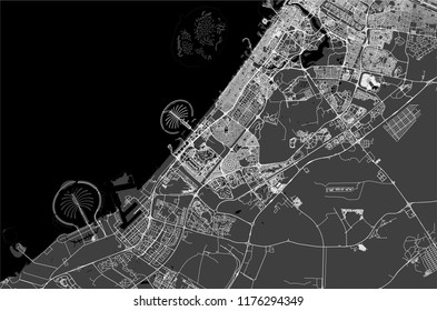 vector map of the city of Dubai, United Arab Emirates (UAE), Dubai-Sharjah-Ajman metropolitan area