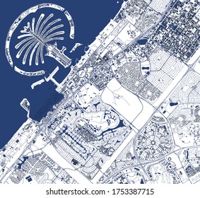vector map of the city of Dubai, United Arab Emirates, UAE, Dubai-Sharjah-Ajman metropolitan area