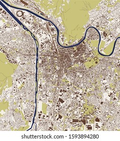 vector map of the city of Grenoble, Isere, Auvergne-Rhone-Alpes, France