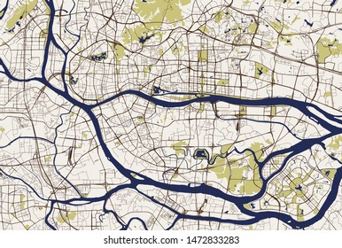 vector map of the city of Guangzhou, Canton, Kwangchow, People's Republic of China
