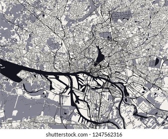 vector map of the city of Hamburg, Free and Hanseatic City of Hamburg, Germany