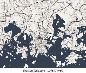 Vector Map Of The City Of Helsinki, Finland