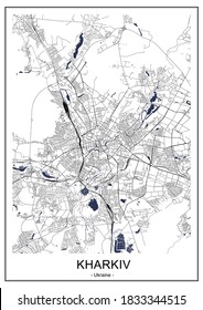 vector map of the city of Kharkiv, Kharkiv Oblast, Ukraine