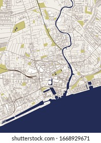 vector map of the city of Kingston upon Hull, East Riding of Yorkshire, Yorkshire and the Humber, England, UK