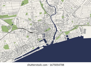 vector map of the city of Kingston upon Hull, East Riding of Yorkshire, Yorkshire and the Humber, England, UK