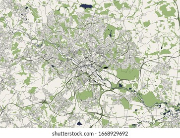 vector map of the city of Leeds, West Yorkshire, Yorkshire and the Humber , England, UK