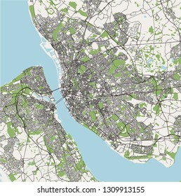 mapa vectorial de la ciudad de Liverpool, Birkenhead, Reino Unido