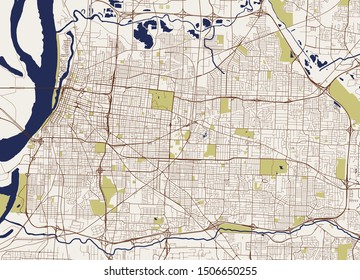 vector map of the city of Memphis , Mississippi, USA