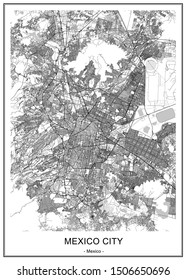 vector map of the city of Mexico, Mexico City, United Mexican States, North America