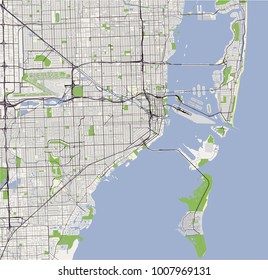 vector map of the city of Miami, USA