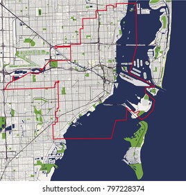 vector map of the city of Miami, USA