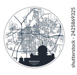 vector map of the city, Montgomery, Alabama, state of the United States for home walls and posters