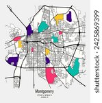 vector map of the city, Montgomery, Alabama, state of the United States for home walls and posters