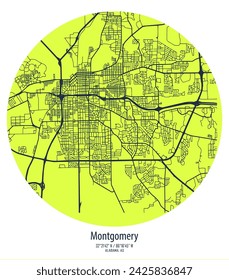 vector map of the city, Montgomery, Alabama, state of the United States for home walls and posters