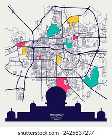 vector map of the city, Montgomery, Alabama, state of the United States for home walls and posters