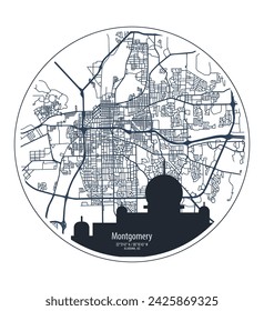 vector map of the city, Montgomery, Alabama, state of the United States for home walls and posters