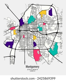 vector map of the city, Montgomery, Alabama, state of the United States for home walls and posters