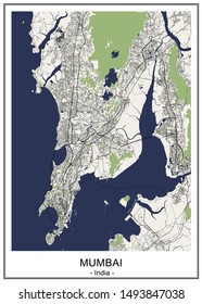 vector map of the city of Mumbai, Indian state of Maharashtra