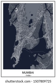 vector map of the city of Mumbai, Indian state of Maharashtra