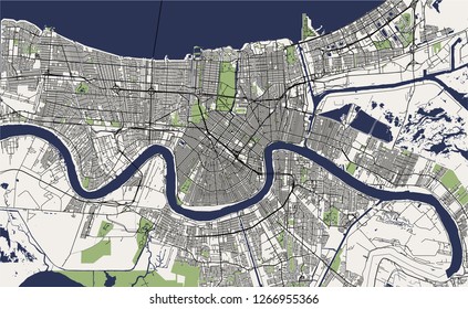 vector map of the city of New Orleans, Louisiana, USA