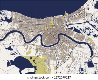 vector map of the city of New Orleans, Louisiana, USA