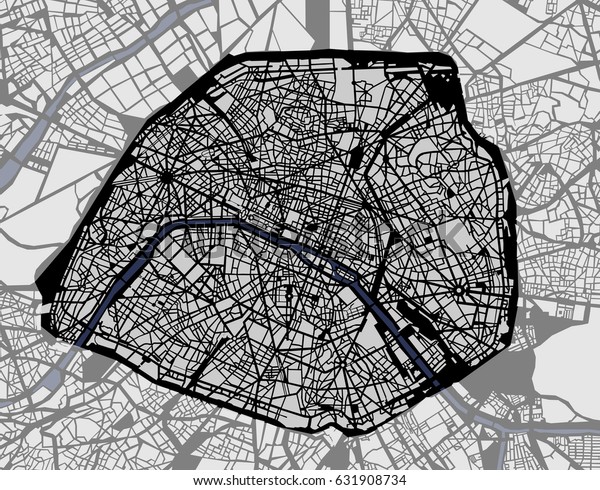 Vector Map City Paris France Stock Vector (Royalty Free) 631908734