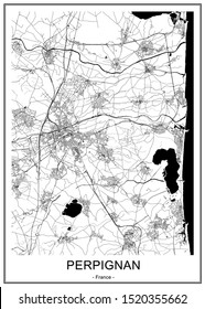 vector map of the city of Perpignan, France