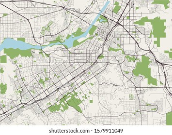 vector map of the city of Riverside, California, United States America