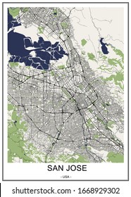 Stadtplan der Vektorillustration von San Jose, Kalifornien, USA