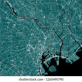 vector map of the city of Tokyo, Kanto, Island Honshu, Japan