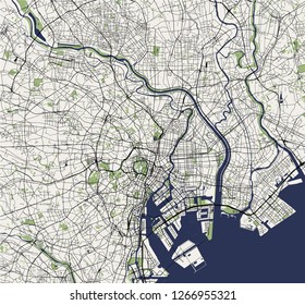 vector map of the city of Tokyo, Kanto, Island Honshu, Japan