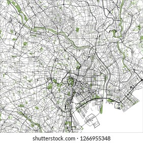 vector map of the city of Tokyo, Kanto, Island Honshu, Japan
