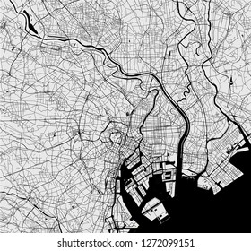 vector map of the city of Tokyo, Kanto, Island Honshu, Japan