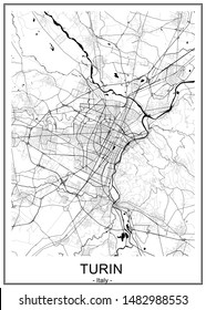 vector map of the city of Torino, Turin, Italy