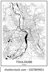 vector map of the city of Toulouse, Occitanie, Haute-Garonne, France