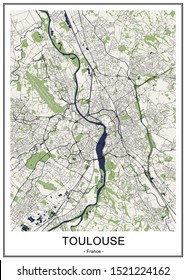 vector map of the city of Toulouse, Occitanie, Haute-Garonne, France