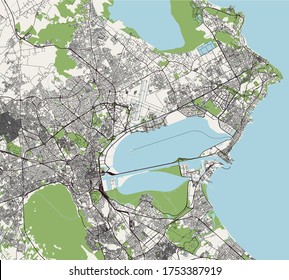 vector map of the city of Tunis, Tunis Governorate, Tunisia