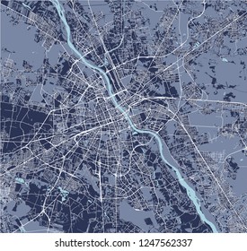 Vector map of the city of Warsaw, Poland