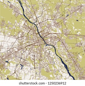 Vector map of the city of Warsaw, Poland