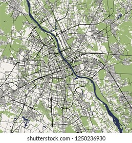 Vector map of the city of Warsaw, Poland