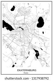 vector map of the city of Yekaterinburg, Sverdlovsk Oblast, Ural, Russia