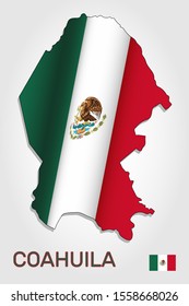 Vector map of Coahuila state combined with waving Mexican national flag - Vector