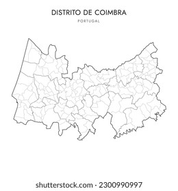 Vector Map of Coimbra District (Distrito de Coimbra) with administrative borders of Subregions, Municipalities (Concelhos)  and Civil Parishes (Freguesias) as of 2023 - Portugal